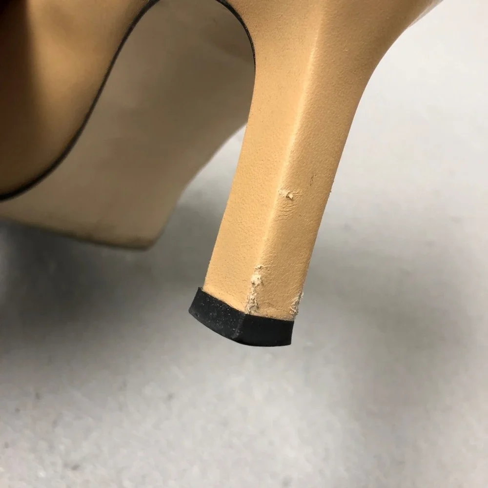 Vintage Apart Leather Pumps Womens 8.5 Beige Bow‎ Square Toe Business Career
